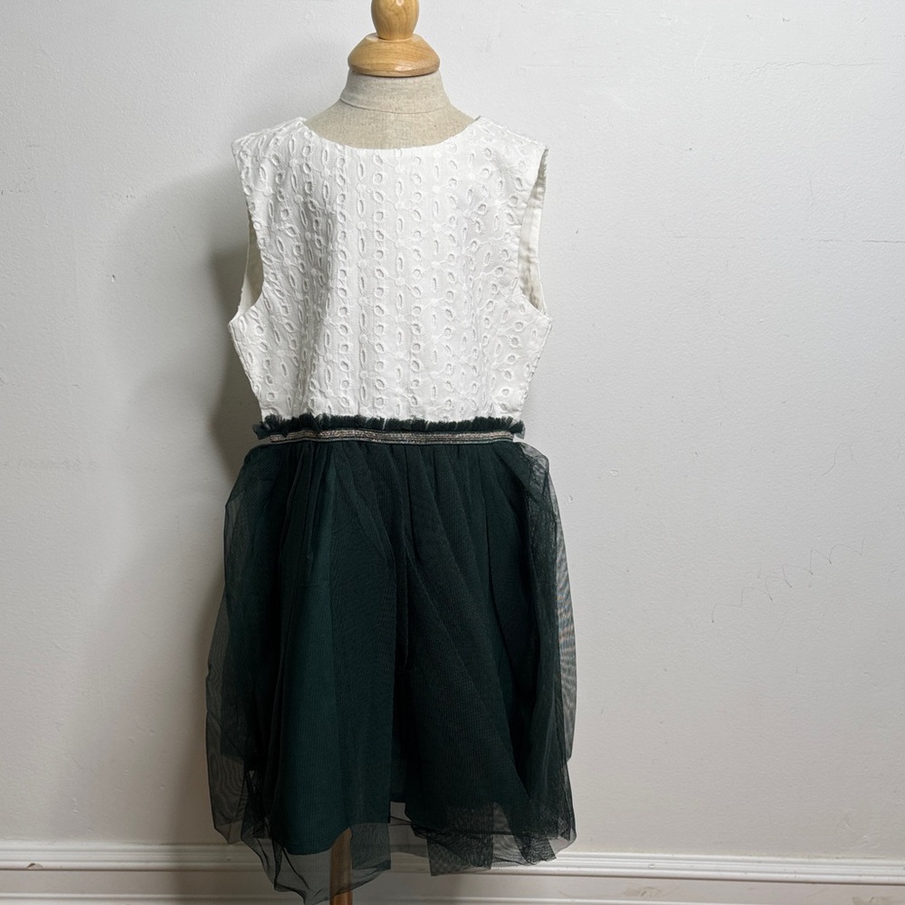 Elegant White and Dark Green Kids Formal Dress